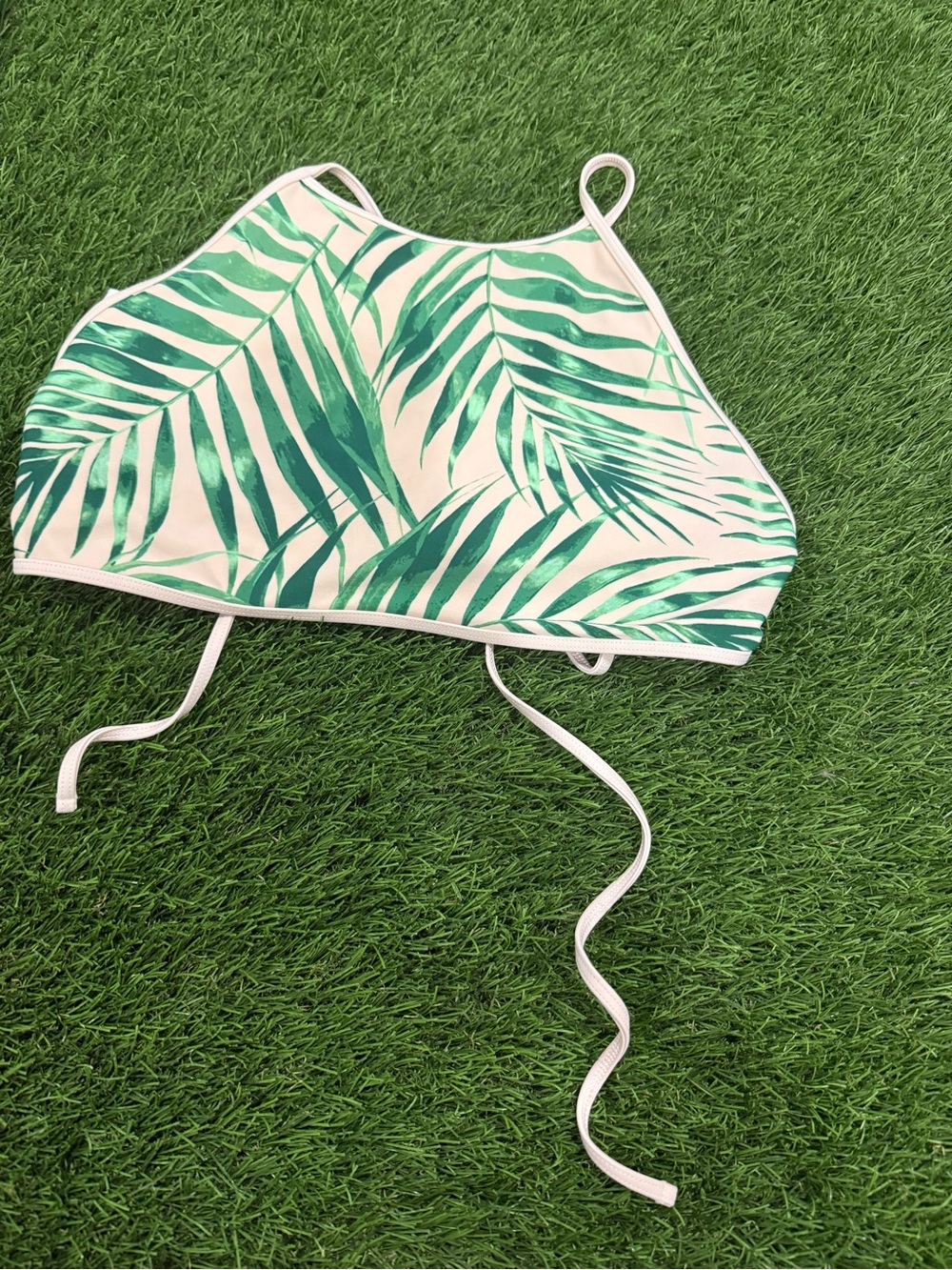aerie Green Palm Print High Neck Bikini Top